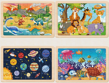 Puzzles For Kids Ages 4-6, 4 Packs 24 Piece Wooden Jigsaw Puzzles For Toddlers 2-4, Preschool Educational Puzzles Boards Toys Gifts For 3 4 5 6 Boys Girls