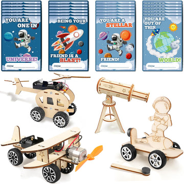 Movinpe Valentines Day Gifts For Kids Classroom School - 24 Sets Stem Kits With Valentines Cards, Wood Craft Science Kit Valenti