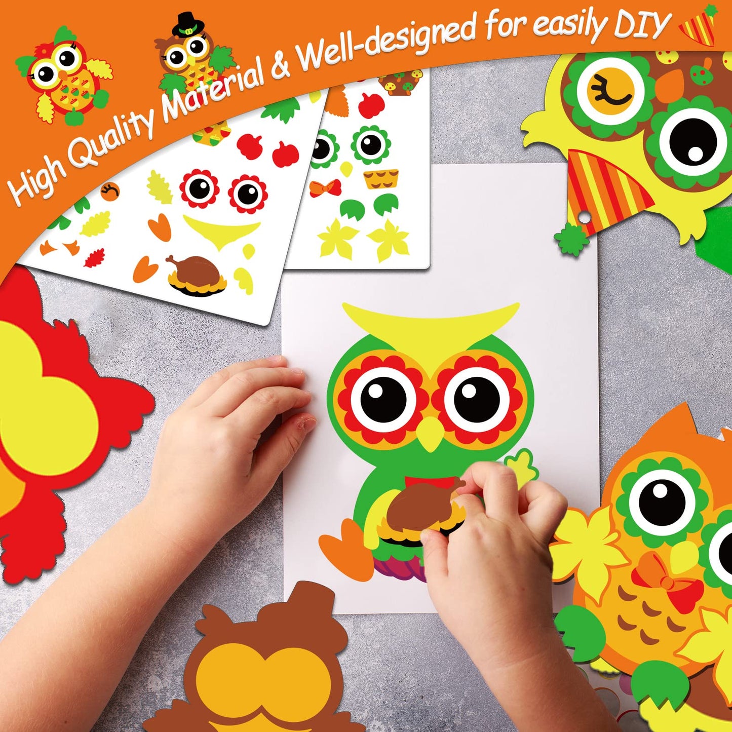 Chiazllta 30 Packs Fall Thanksgiving Craft For Kids Thanksgiving Owl Diy Art Craft With Fall Autumn Leaves Pumpkins Stickers Mak