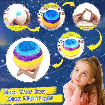 Hapmars Paint Your Own Moon Lamp Kit, Diy 3D Night Light, With Stand, Paints & Brushes, Arts Crafts For Children To Paint, Kids