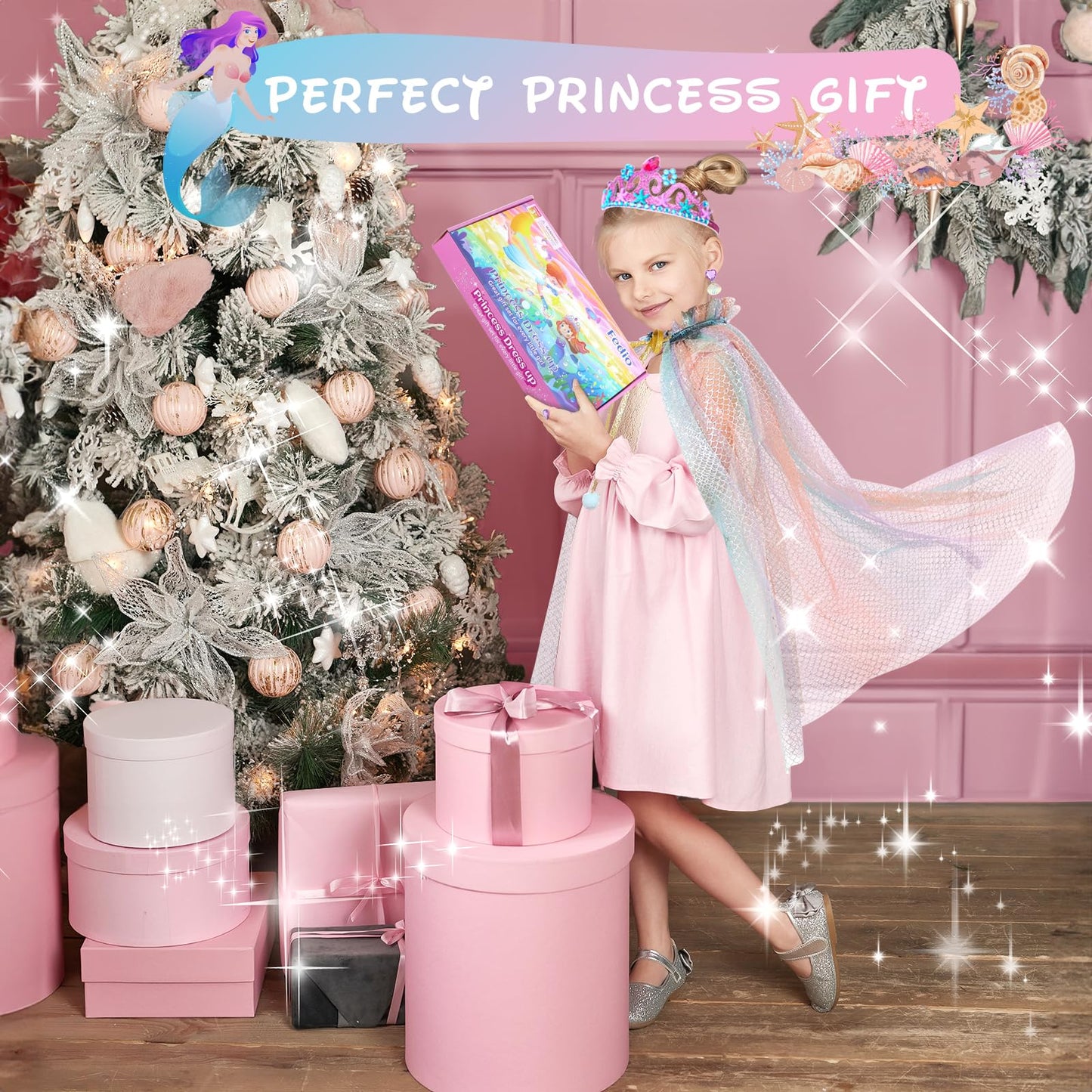 Fedio Princess Cape,Dress Up Clothes For Little Girls,Princess Costume Dress For Girl 3-8 Years Old Birthday Christmas Gift