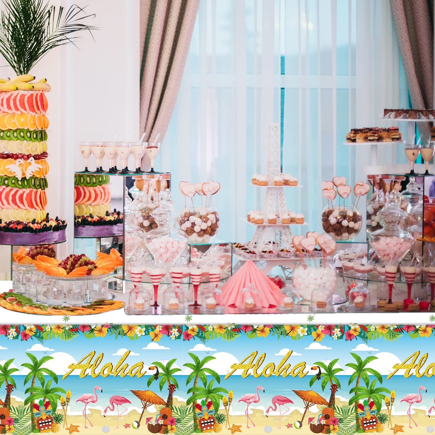 3 Pieces Tropical Luau Party Tablecovers Hawaiian Beach Theme Tableclothes for Summer Beach Party Aloha Decorations Supplies 54X