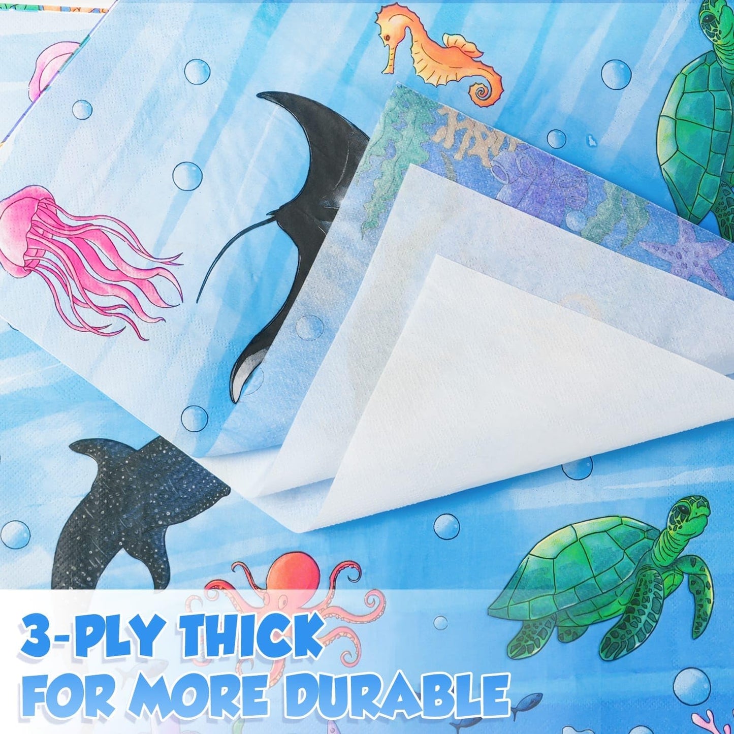 Wernnsai Ocean Party Plates And Napkins Set - 48 Pcs Ocean Theme Party Decorations For Boys Kids Under The Sea Party Tableware Set For 16 Guests Sea Animal Underwater Birthday Baby Shower Party
