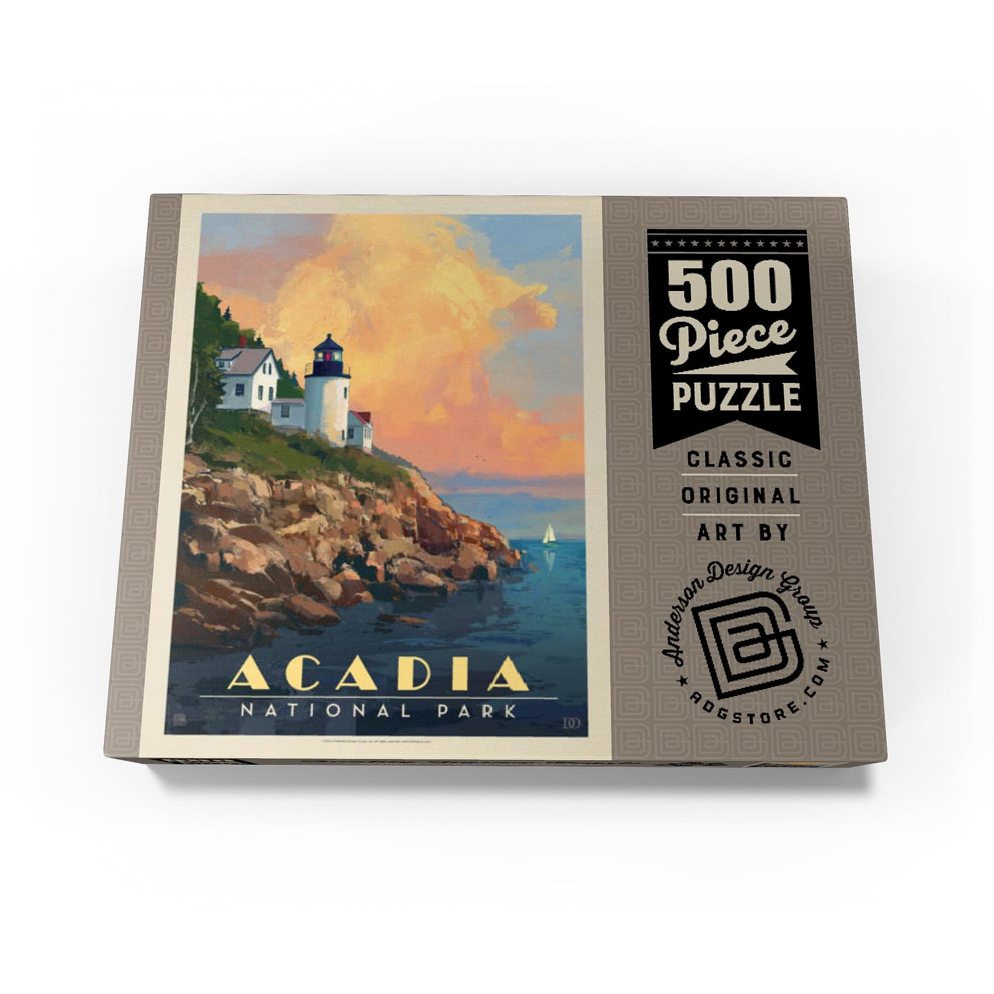Mypuzzle Acadia National Park: Lighthouse, Vintage Poster - Premium 500 Piece Jigsaw Puzzle For Adults