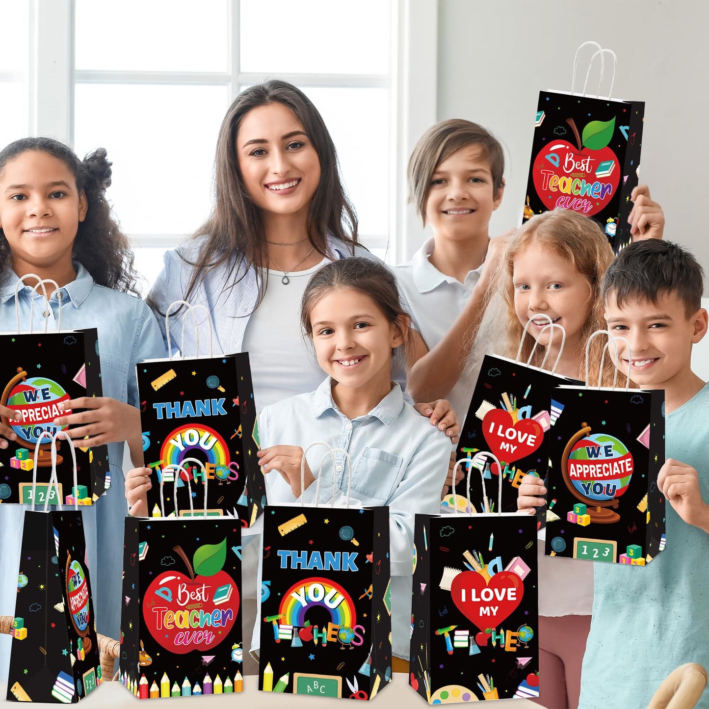 24 Pieces Teacher Appreciation Party Favor Bags Best Teacher Ever Goodie Bags Candy Bags For Teacher Appreciation Party Decoration Thank You Teacher Gift Bags With Handles For 2024 Grad Party Supplies