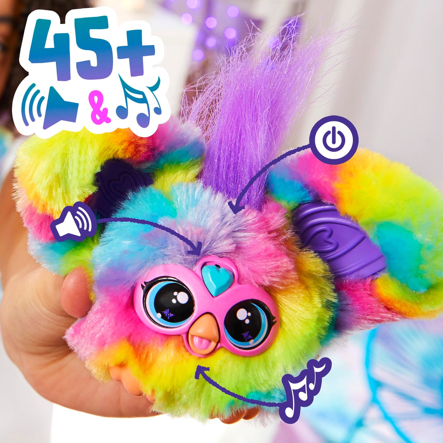 Furby Furblets 2-Pack, Mini Friends Ray-Vee & Hip-Bop, 45+ Sounds Each, Music & Furbish Phrases, Electronic Plush Toys, Rainbow & Pink/Purple, Ages 6+