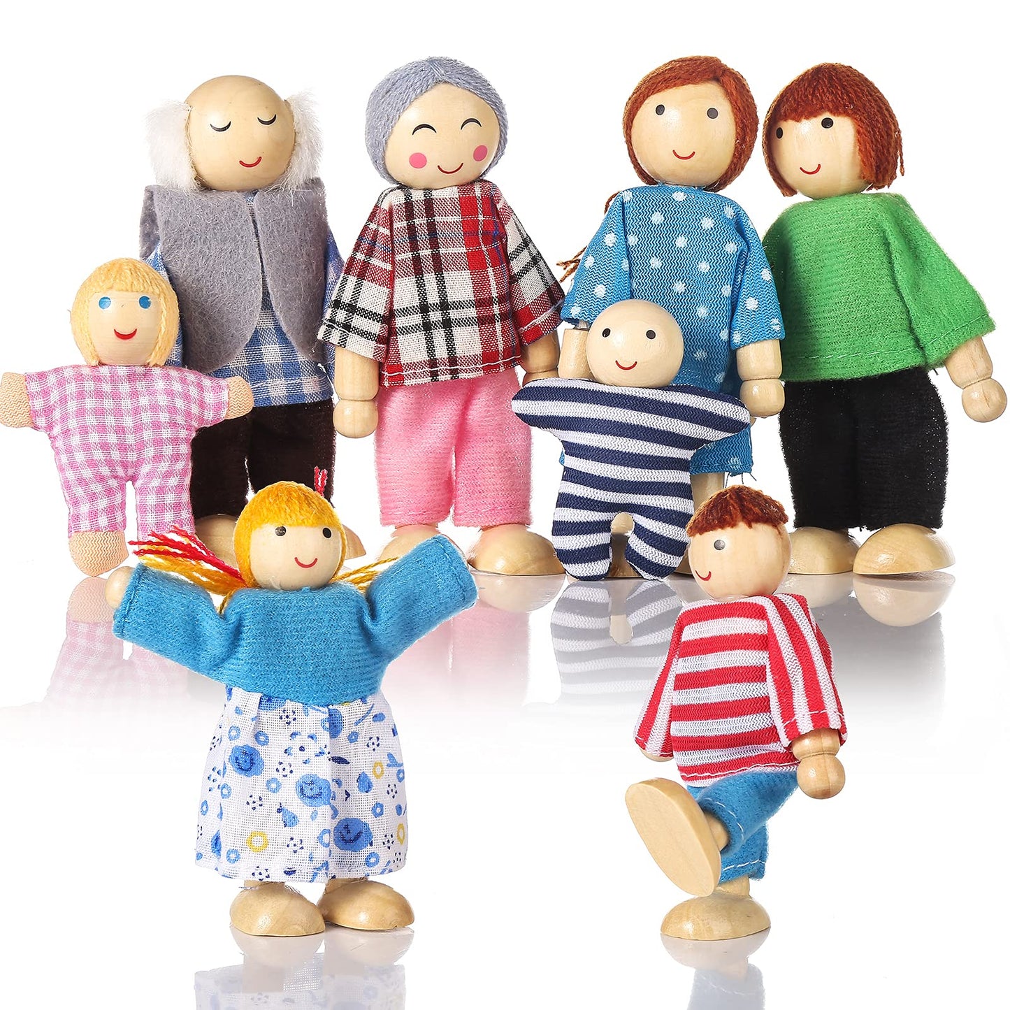 Wooden Doll House People Of 8 Figures, Dolls Family Set For Girls Toddler Kids Dollhouse Accessories Toy