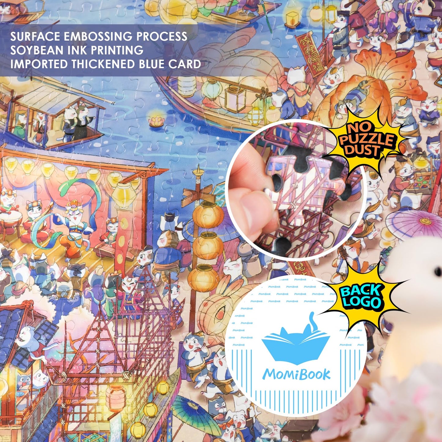 Puzzles For Adults 1000 Pieces, Momibook Jigsaw Puzzles Of Chinese Village Town Cat, Painting Image 81.3X40.6Cm(32''X16'') Toys