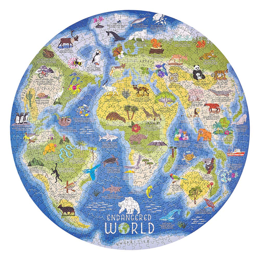 Ridley'S Endangered World 1,000-Piece Jigsaw Puzzle – Circular Animal Puzzle With Informational Image About Different Endangered Animals, Sturdy Storage Tube Included – Makes A Great Gift