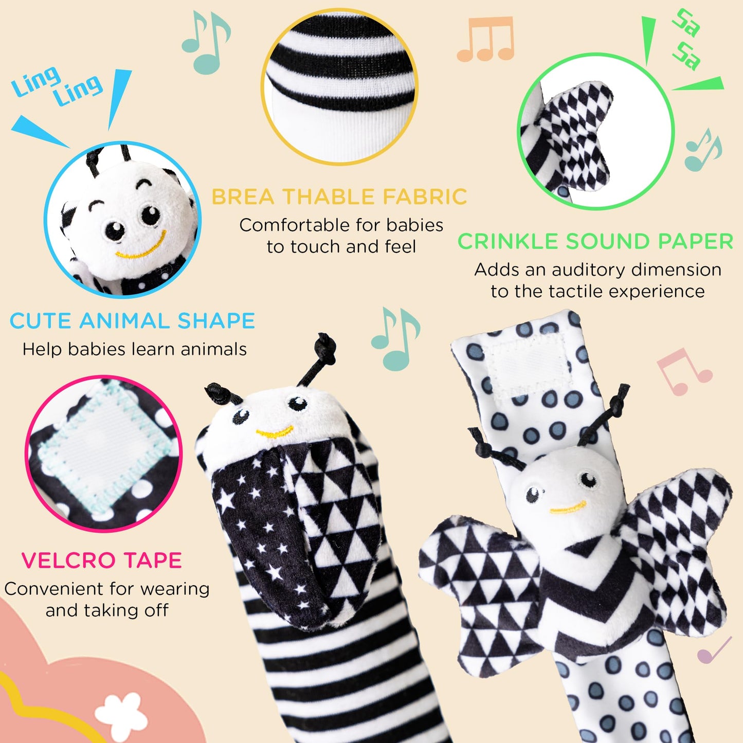Infant Toys 0-6 Months, Newborn Baby Toys Rattle Socks | 4Pcs Wrist Rattles Foot Finders Sock Set - Newborn/Babies Essentials Mu