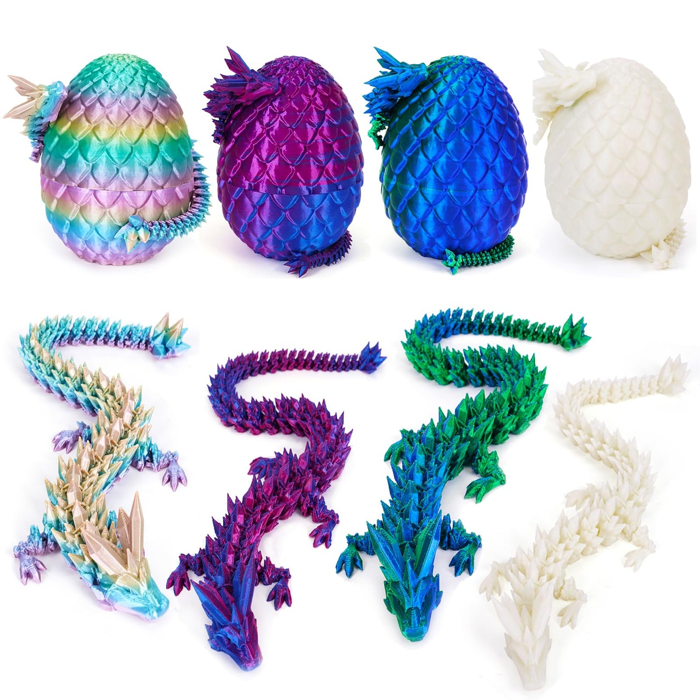Shuwnd 4Pcs 3D Printed Dragon Eggs With Dragon Inside,Prefilled Mini Easter Eggs Articulated Crystal Dragon Fidget Toys,Easter Basket Stuffers,Mystery Mythical Pieces Dragon,3D Printed Animals Toy Set