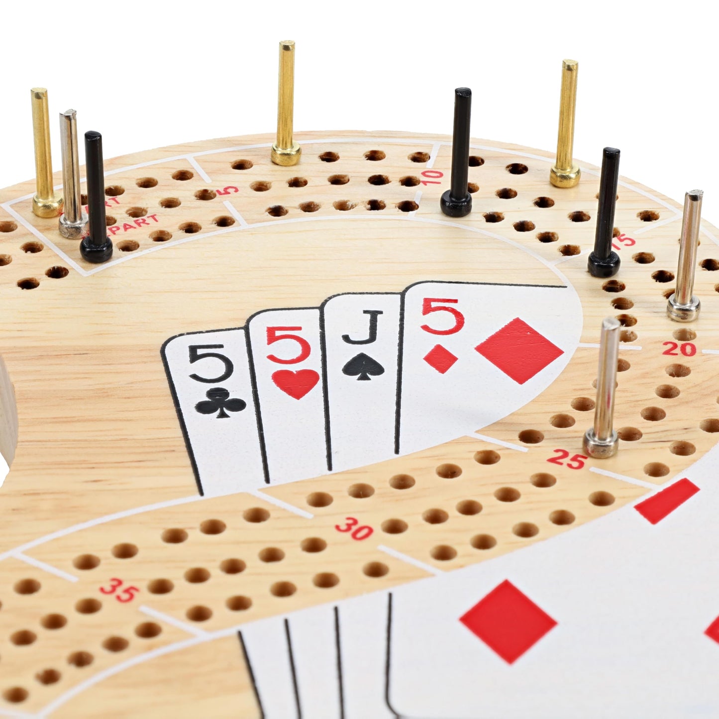 We Games Classic 29 Cribbage Set - Solid Wood 3 Track Board With Metal Pegs, Unique Design And Cribbage Board Game Set For Adults, 9 Metal Cribbage Pegs, 10.5 Inches