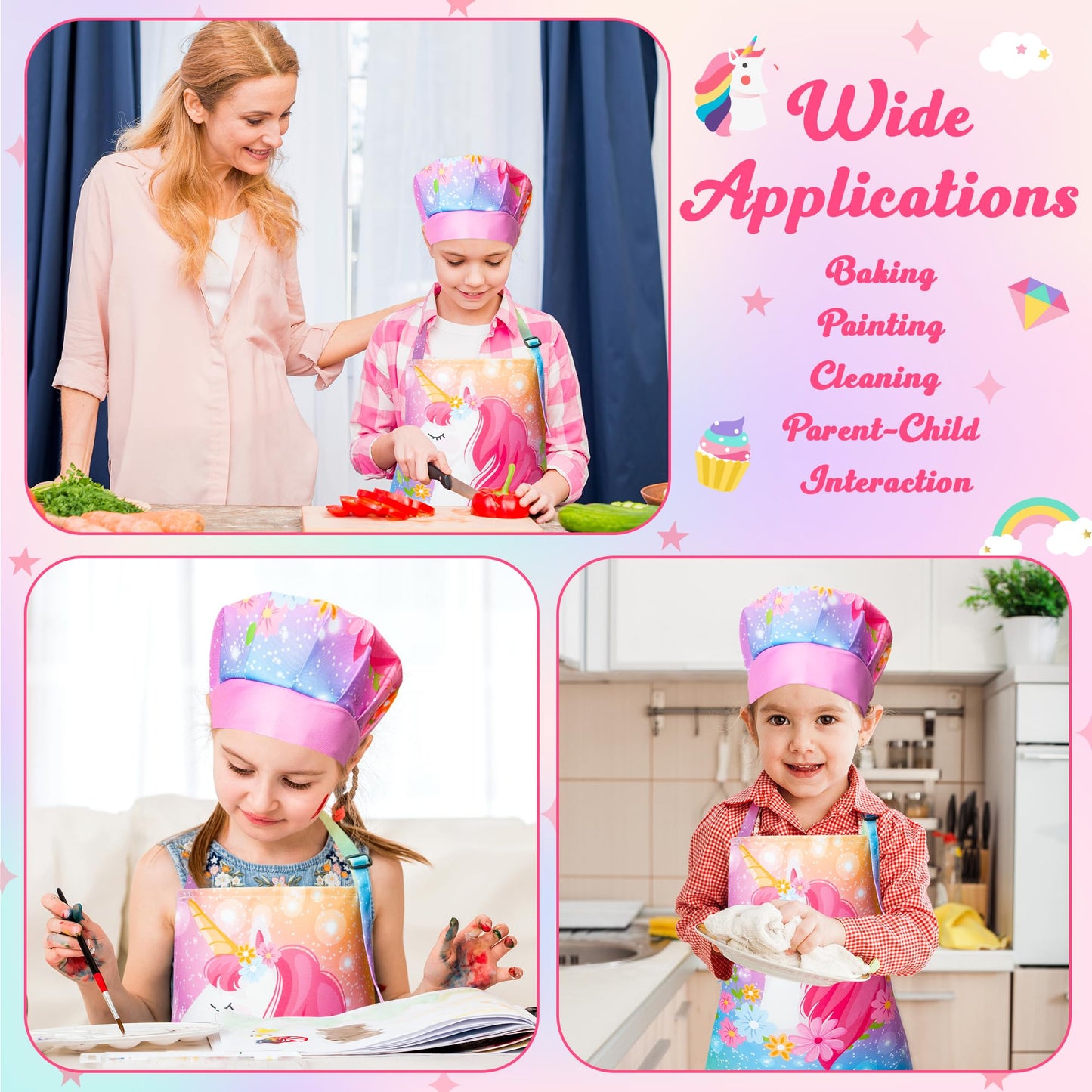 R HORSE Kid Apron and Chef Hat Set - 2Pcs Adjustable Magic Horse Children Kitchen Apron Dress up Role Play Chef Toy Kid Funny Co