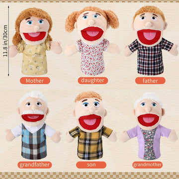 Lenwen 6 Pcs Family Hand Puppet Set 11.8 Inch Family Members Puppets With Movable Mouth Soft Plush Hand Puppet For Boys And Girls Teens Storytelling Play School Teaching Preschool (Light Skinned)