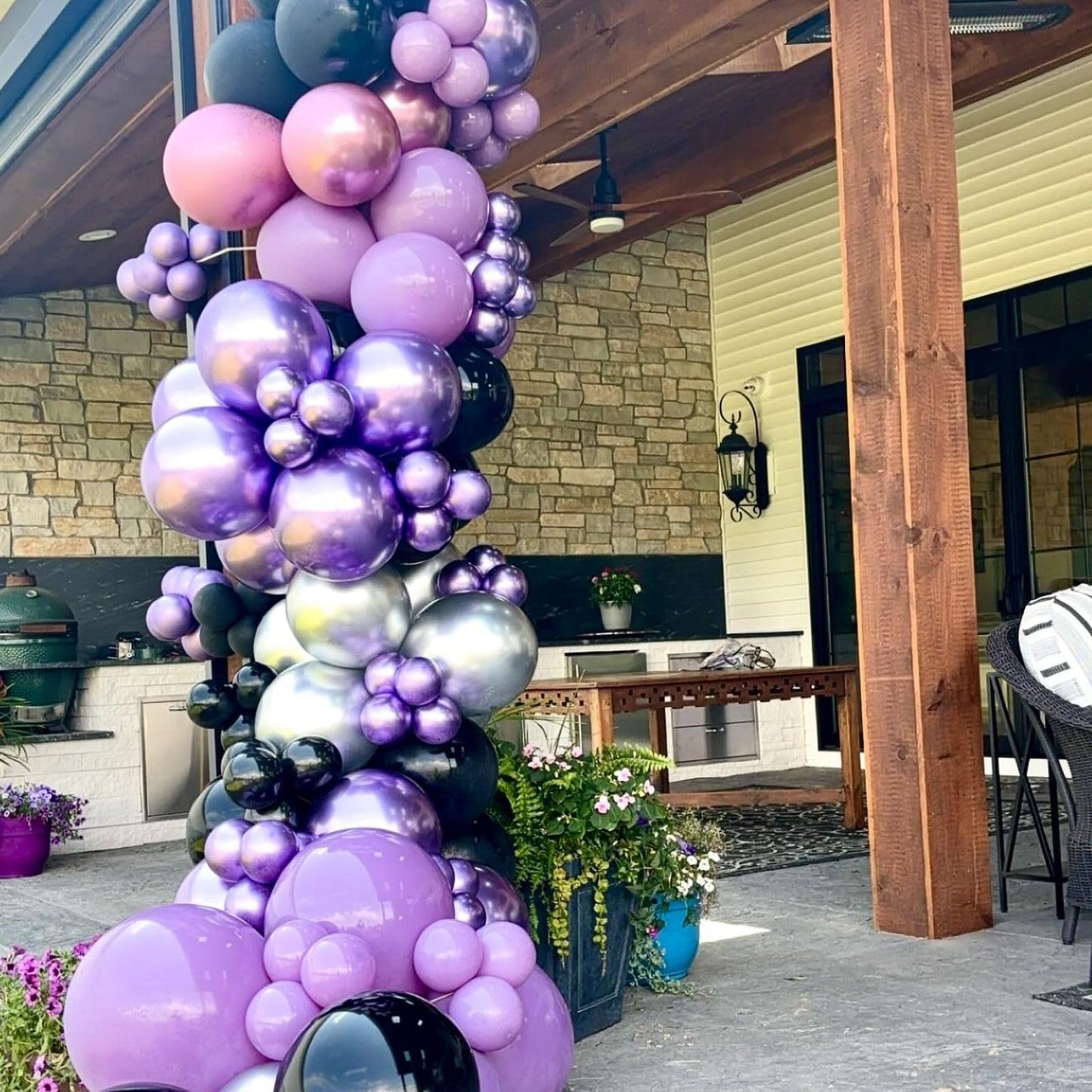 Purple Black Balloons, 60 Pcs 12 Inch Metallic Purple Silver Black Balloons, Black Purple Birthday Balloons With Confetti Balloo