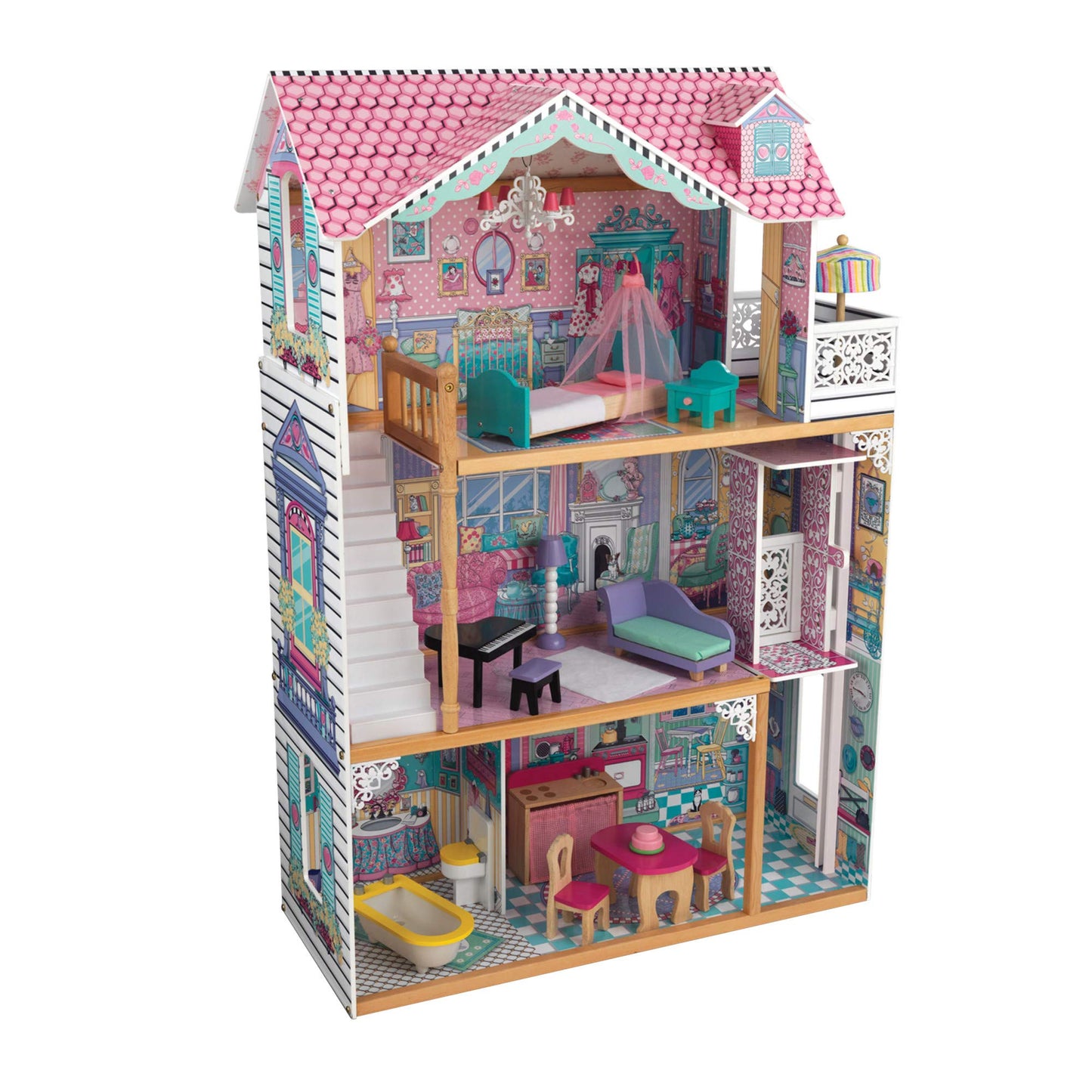 Kidkraft Annabelle Wooden Dollhouse With Elevator, Balcony And 17 Accessories, Gift For Ages 3+