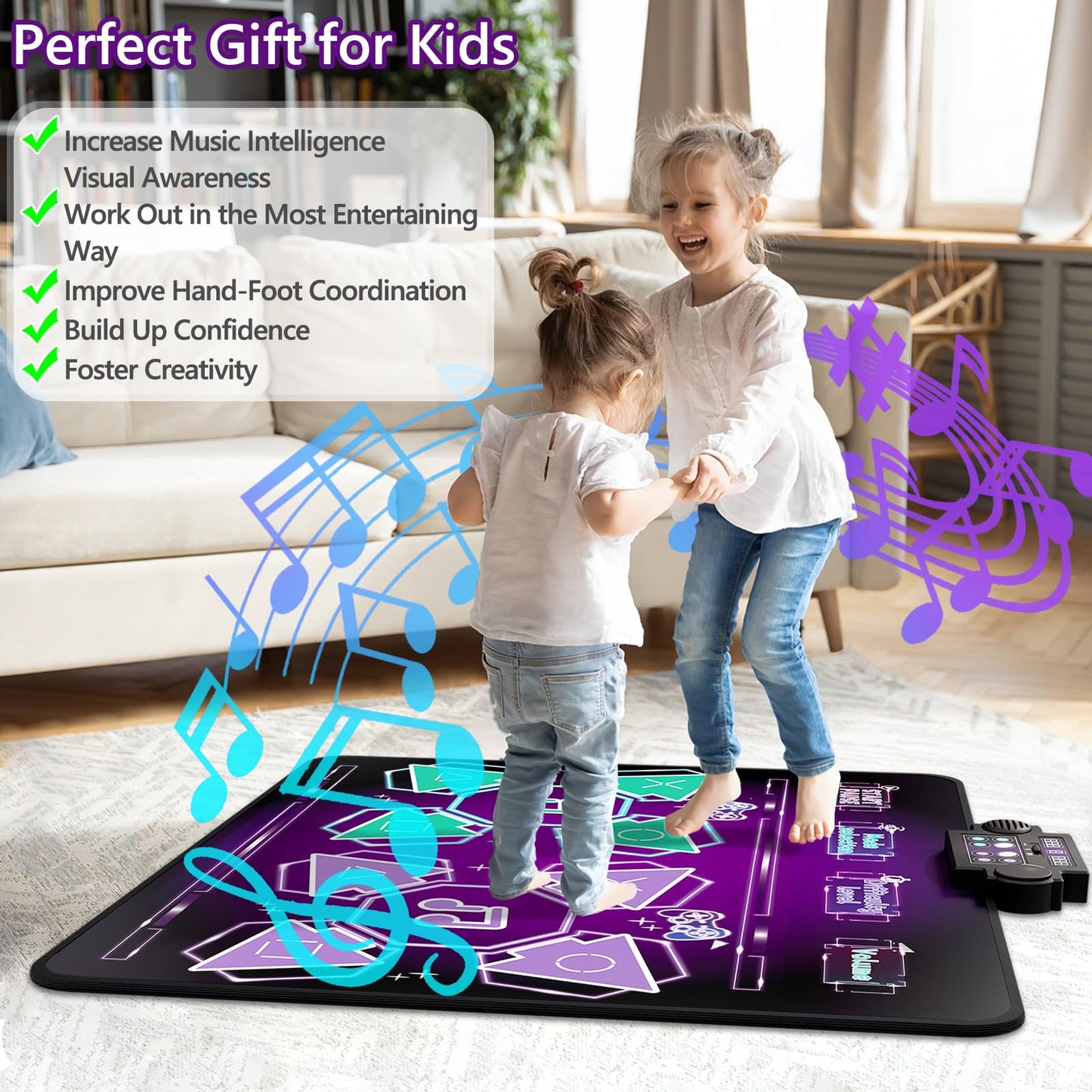 Joyvalley Kids Dance Mat Toys - 2-Player Dance Pad Gifts For Girls Boys Toddlers 3 4 5 6 7 8 9 + Year Old Electronic Dancing Mat Floor Games Toy With Music Light Christmas Birthday Gift (Purple)