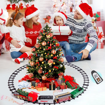 Train Set For Christmas Tree, Updated Chargeable Remote Control Electric Train Toy For Boys Girls W/Smokes, Lights & Sound, Rail