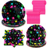 Spiareal 100 Pcs Glow Party Supplies Neon Party Plates Napkins Tableware Neon Glow Birthday Colorful Graffiti Party Decoration F