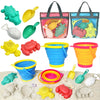 Aclarastra Collapsible Beach Sand Toys for Kids - Travel Beach Toys with 2 Collapsible Beach Buckets, Mesh Bags, Sand Molds, San