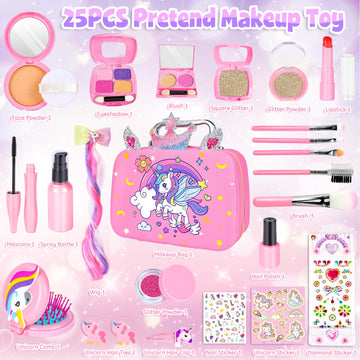 GINMIC Pretend Makeup for Toddlers, Pretend Play Makeup for Little Girls,Toddler Toys Makeup kit with Unicorn Cosmetic Bag for L