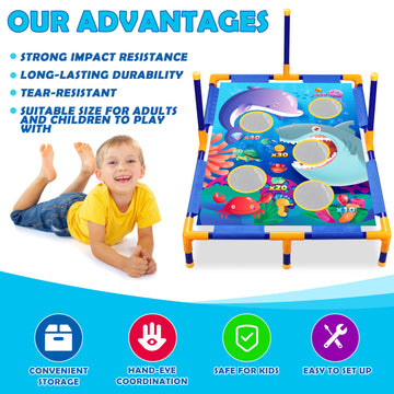 3-In-1 Bean Bag Toss Game Toy,Outdoor Toss Game With Stand For Ring Toss,Bean Bags & Balls, Family Party Supplies For Kids,Birthday For Boys,Toddlers Ages 3 4 5 6 Years Old