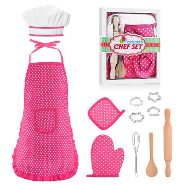 Popular Gifts for 2-8 Year Old Girls Boys, Chef Costume Set for Kids Apron for Girls Kids Chef Hat and Apron Toddler Cooking Toy