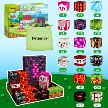 Petenjoy Magnetic Blocks Kids Building Toys - 1'' Magnetic Cube Building Blocks Toddler Toy 126 Pcs Set, Stem Sensory Toy For 3-