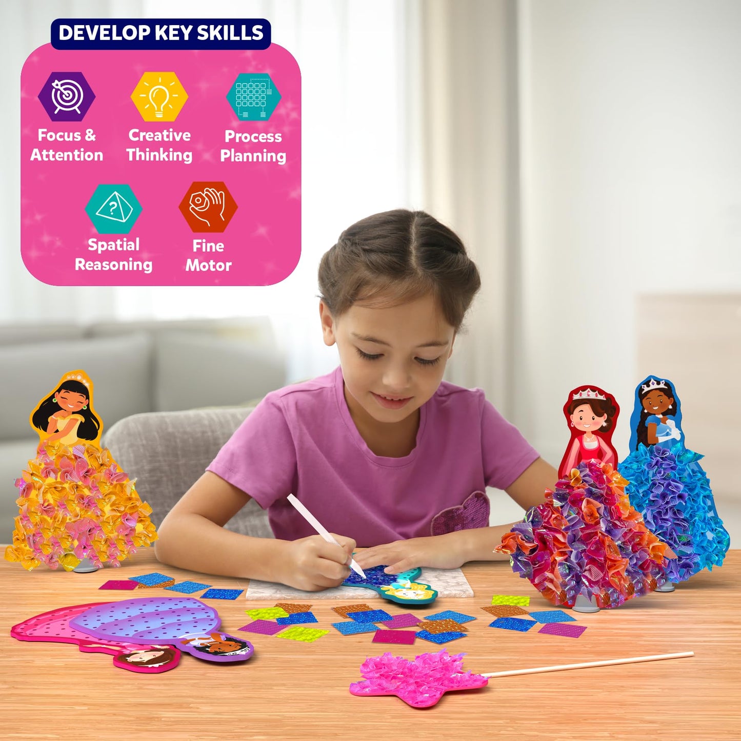 Skillmatics Poke-In Art - Magical Princesses, Easter Basket Stuffers, Mess-Free Fun For Kids, Diy Craft Kits, Creative Activity, Gifts For Girls & Boys Ages 4, 5, 6, 7, 8, 9