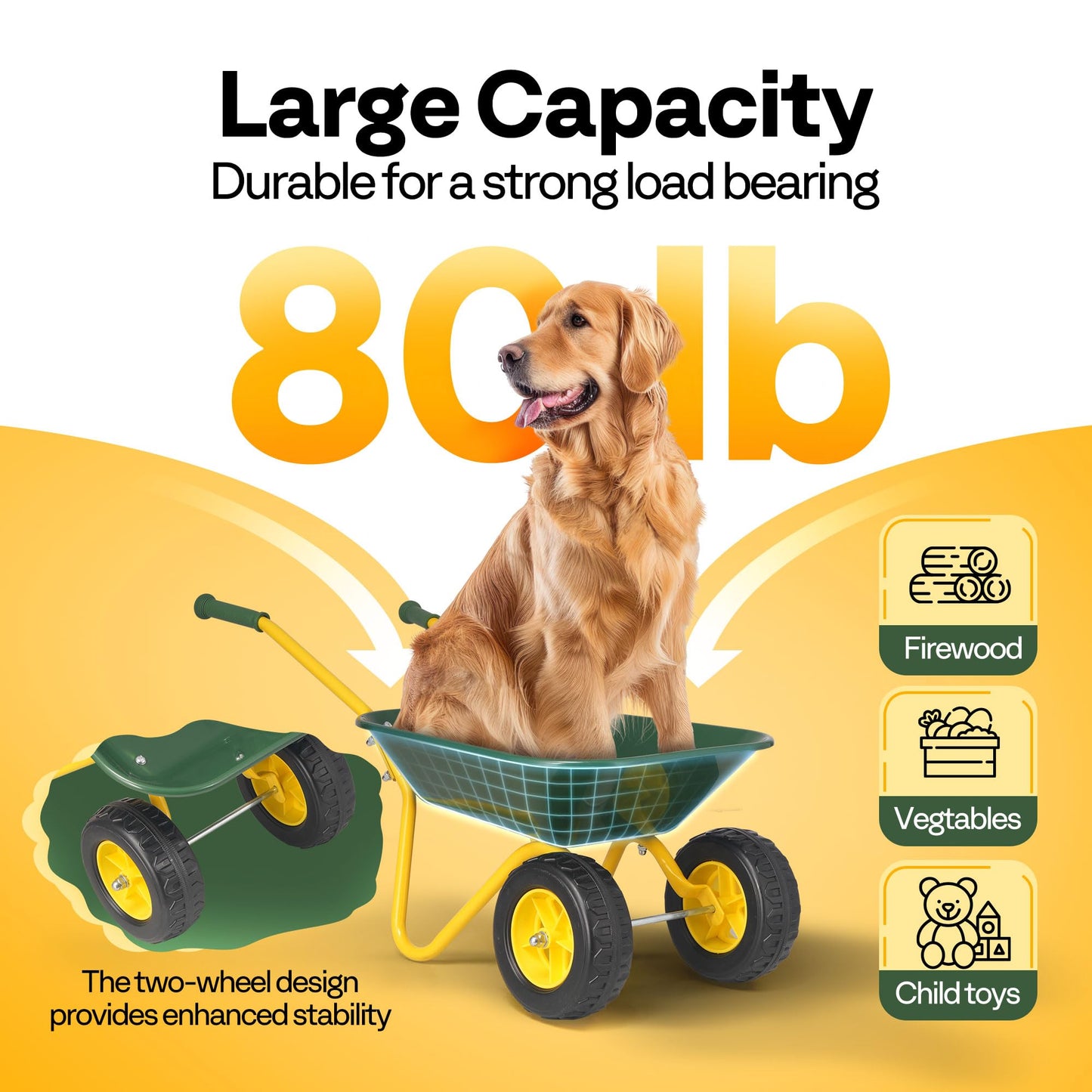 VIVOHOME Kids Wheelbarrow Children Garden cart with Toddler Gardening Tool Set Child Wheel Barrel Outdoor Indoor Toys Gift Green