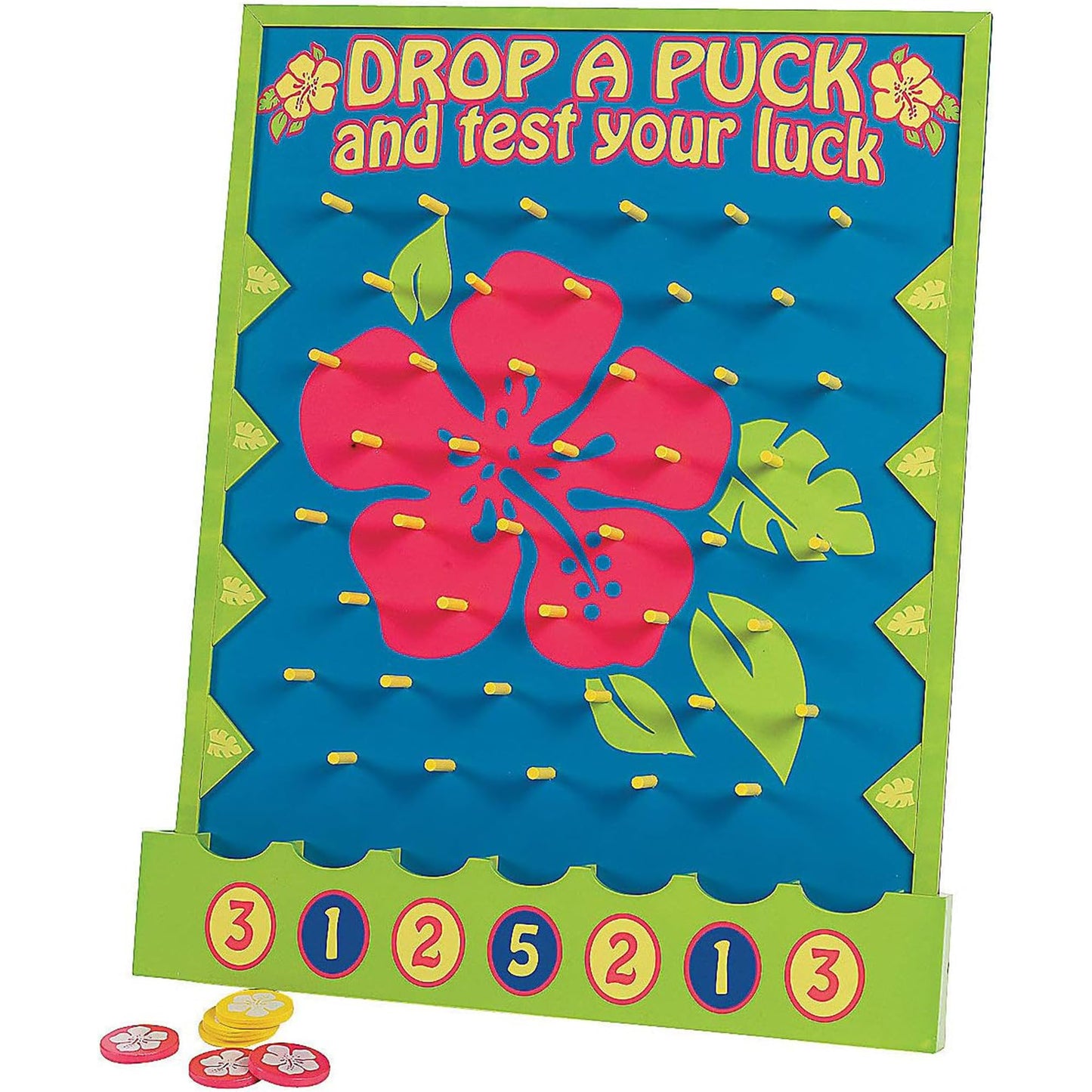 Fun Express 16 x 20 Tropical Luau Multicolor Wood Tabletop Disc Drop Game - 8 Pieces in Set - Great for Vacation Bible School, B