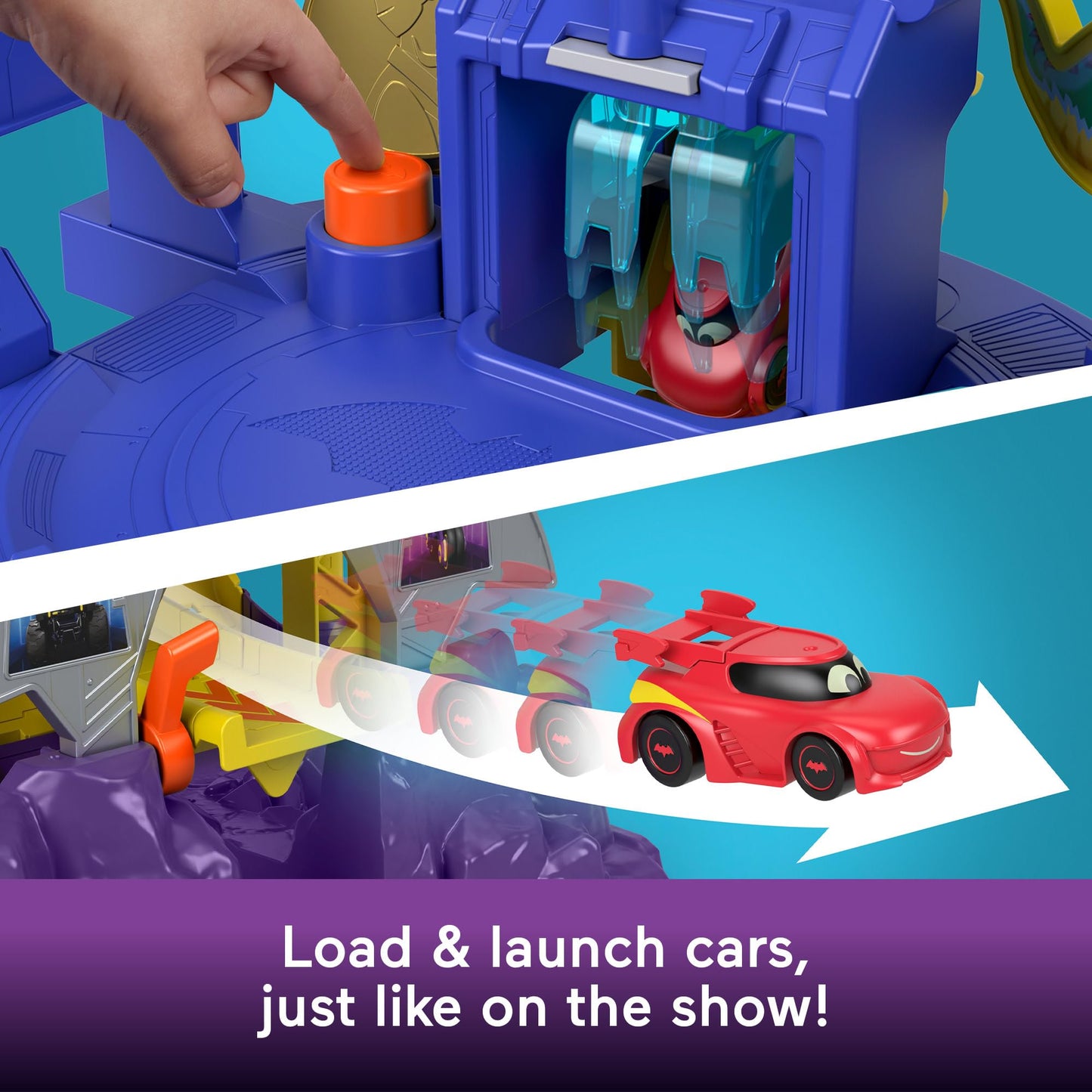 Fisher-Price Dc Batwheels Toy Car Race Track Playset, Launch & Race Batcave With Lights & Sounds, Bam The Batmobile & Redbird Ve