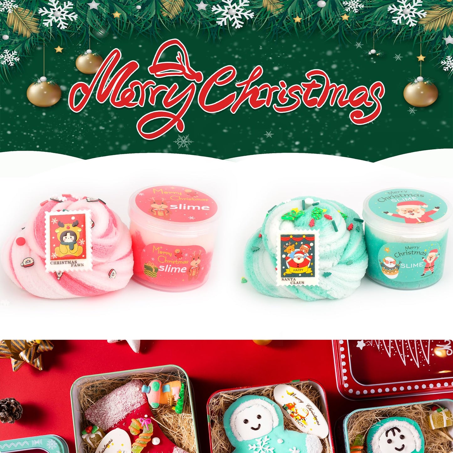 7 Pack Christmas Cloud Slime, Christmas Stocking Stuffers For Kids, Christmas Party Gifts, New Year'S Gifts For Boys And Girls,
