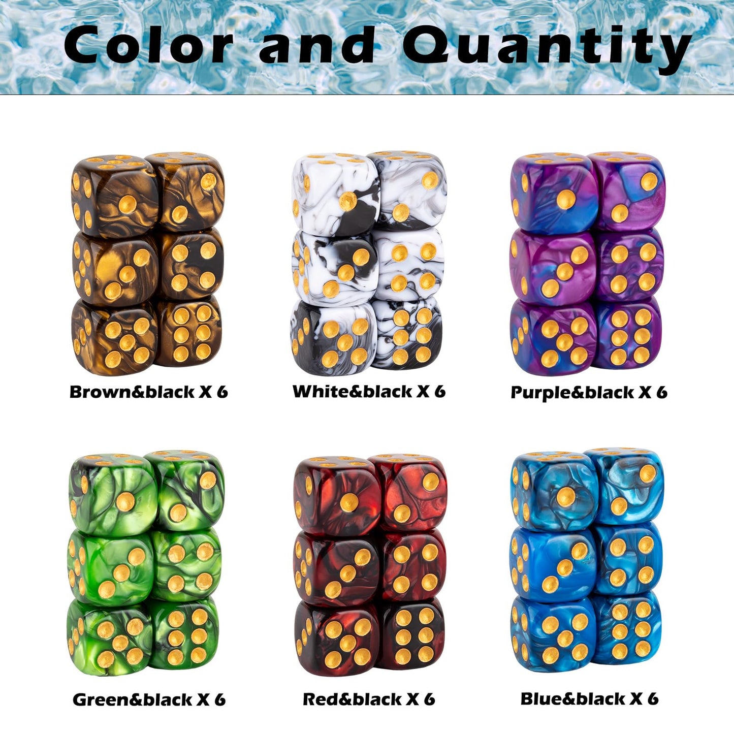 48 PCS 12mm 6 Sided Dice Set Marble D6 Dice Round Corner Board Game Dice for Tenzi Farkle Bunco MTG DND or Math Learning