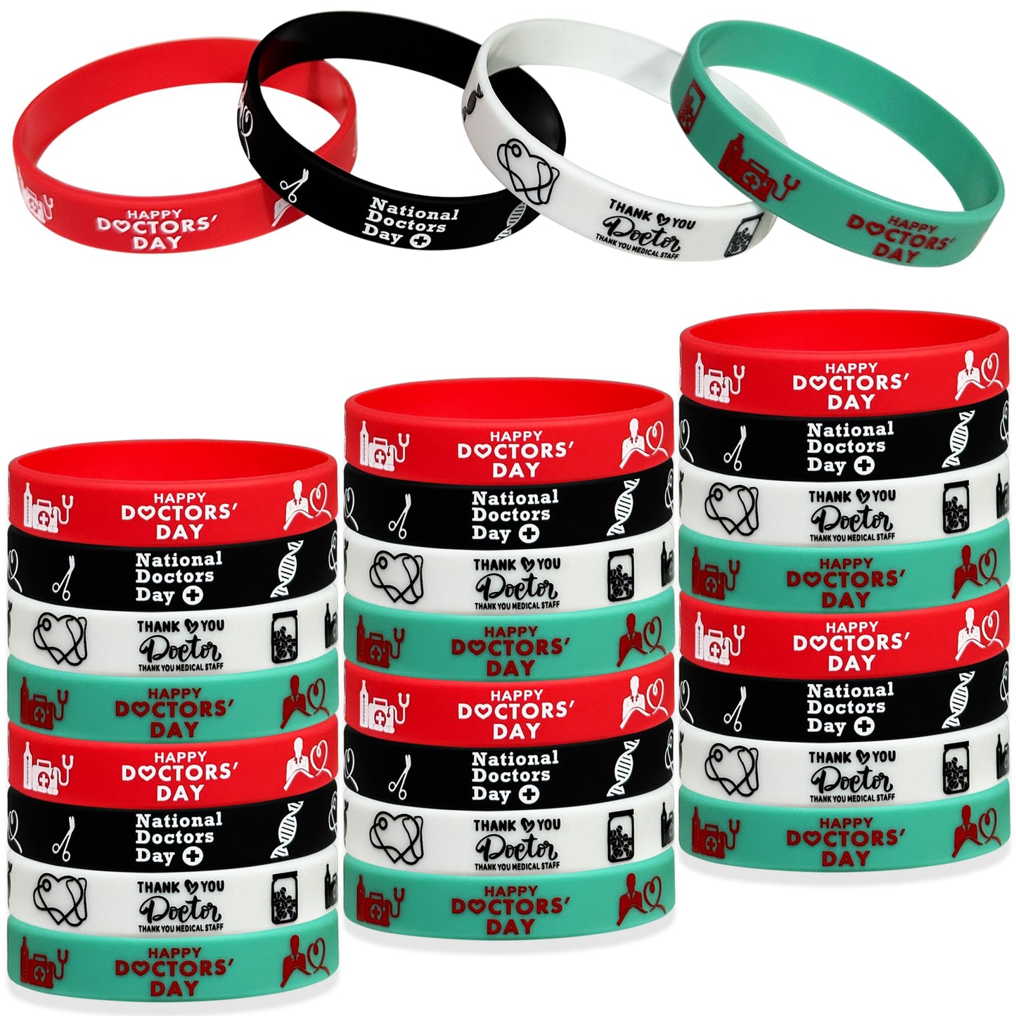 Fshanee 24Pcs Thanks Doctor Rubber Bracelets Happy Doctors Party Favors Doctor Party Supplies Silicone Wristbands National Docto