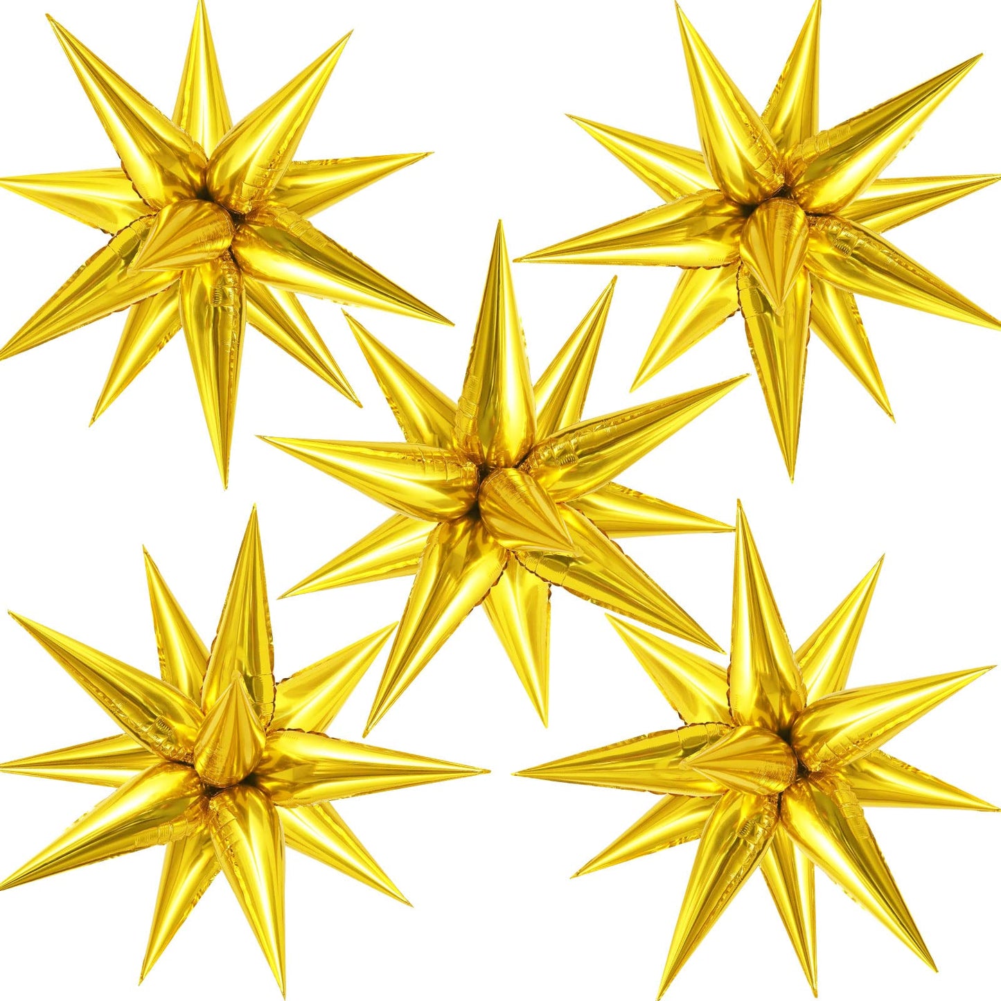 60 Pcs Gold Star Balloons Explosion 12 Point Foil Cone Balloons Magic Starburst Balloons Large For Wedding Anniversary Backdrop