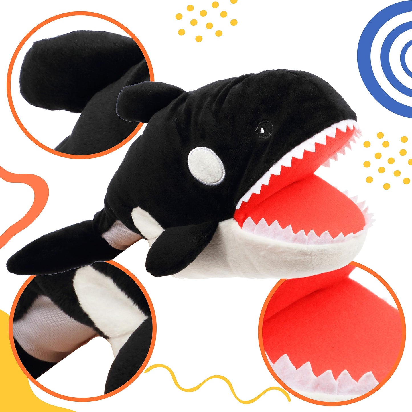 Cuteoy Plush Whale Hand Puppet Stuffed Animal Toy Open Movable Mouth Creative Role Play Storytelling Plushies Gifts For Kids Toddlers Birthday Christmas