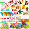 LiYiQ 134 Pcs Building Blocks Party Favors with Reusable Drinking Straws Animal Building Blocks Slap Bracelets Keychains Stamps