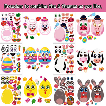 Smilinfit 24 Sheet Easter Stickers For Kids Toddlers, Easter Basket Stuffers, Make A Face Sticker Sheets Easter Crafts Activitie