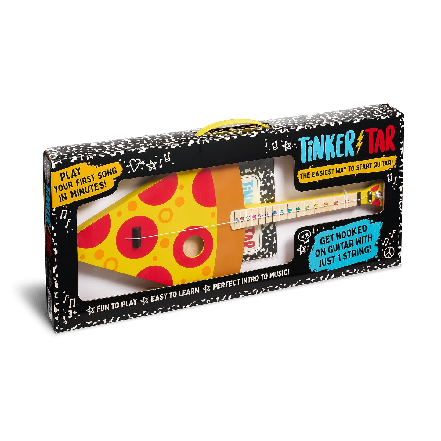 Tinkertar - Pizza Guitar - The Easiest Way To Start And Learn Guitar - 1 Stringed Toy Instrument For Kids Perfect Intro To Music