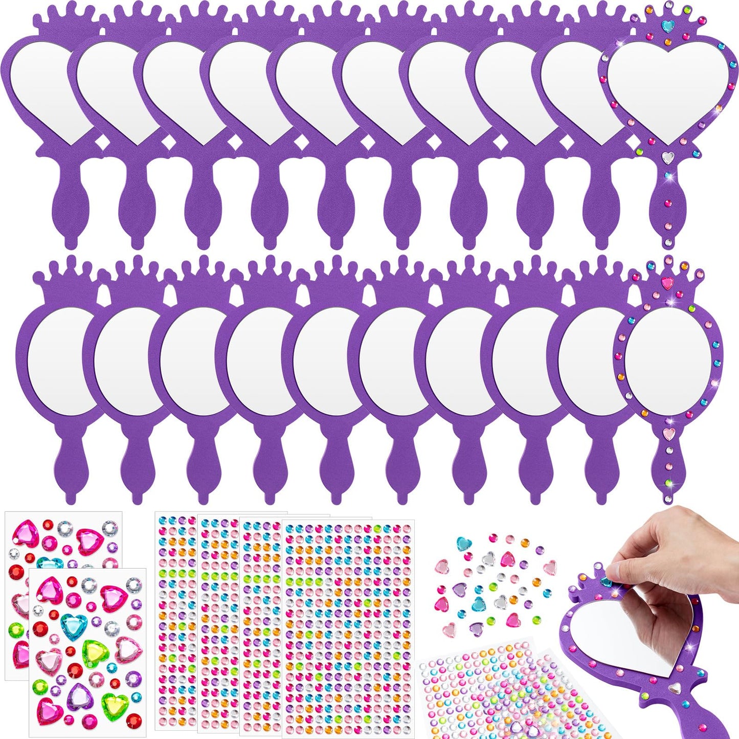 Geetery 20 Pcs Unbreakable Kids Mirror DIY Decorate Your Own Princess Mirror Mermaid Princess Foam Small Crafts for Princess Par