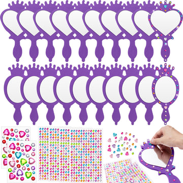 Geetery 20 Pcs Unbreakable Kids Mirror DIY Decorate Your Own Princess Mirror Mermaid Princess Foam Small Crafts for Princess Par