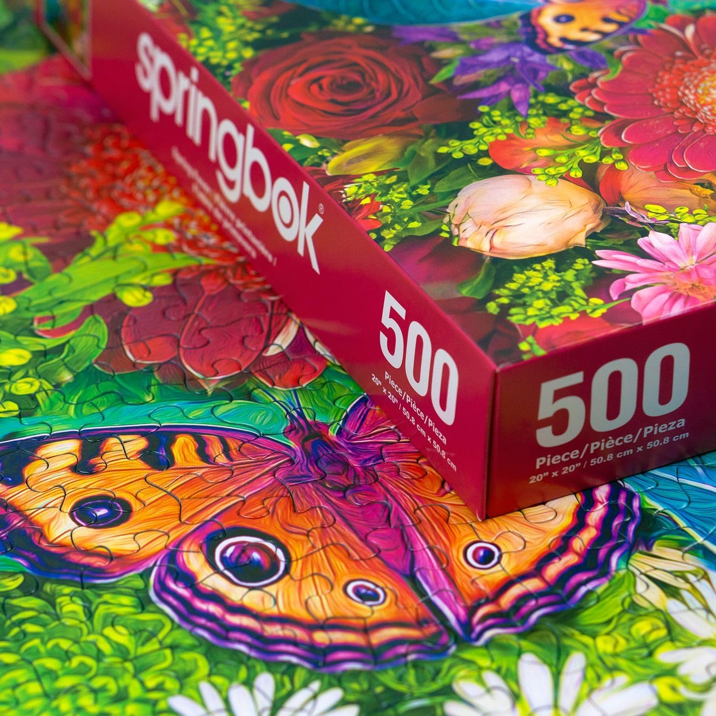 Springbok Spring Fever 500 Piece Jigsaw Puzzle For Adults - Colorful Butterfly And Flowers - Relaxing Puzzle With Unique Precision Fit Pieces - Finished Size 20' X 20'