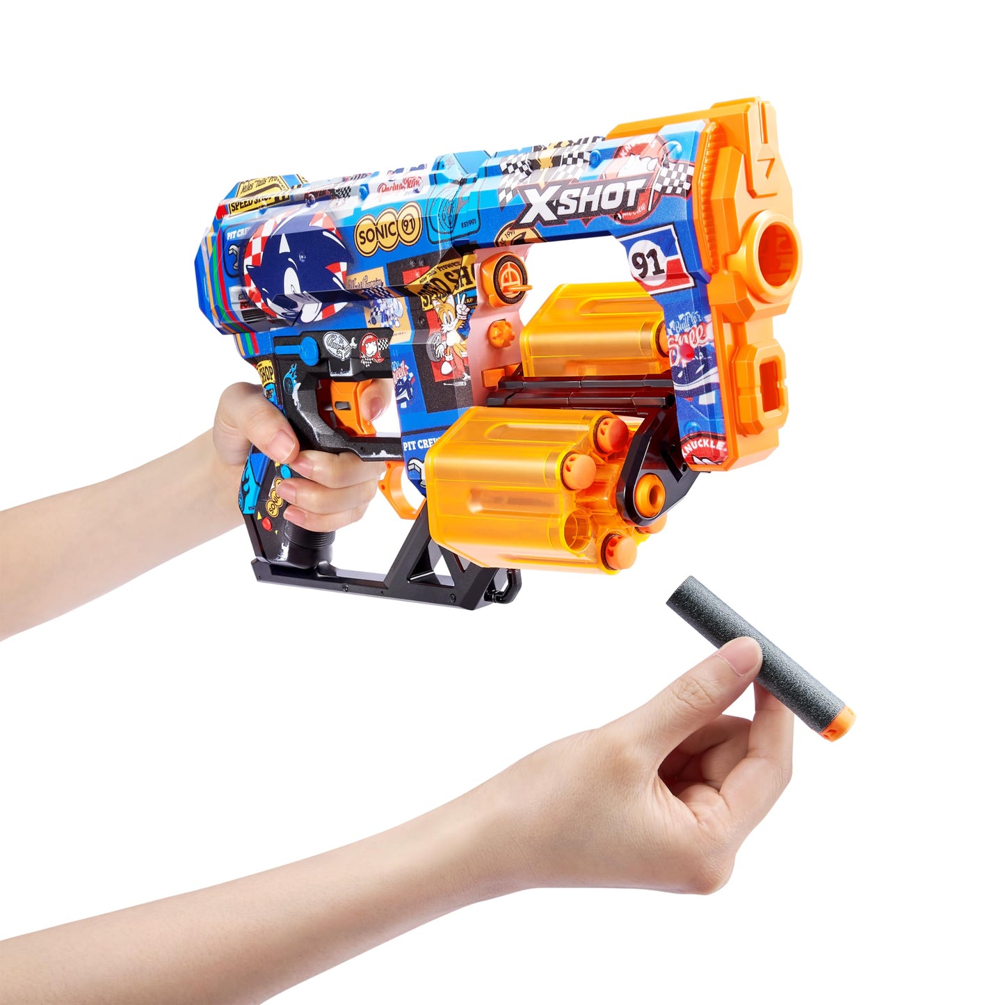 X-Shot Skins Dread Sonic Race Team Blaster With 24 Darts - Malice Skin By Zuru, Double Rotating Barrels, Air Pocket Dart Technology, Toy Foam Blaster For Kids, Teens And Adults