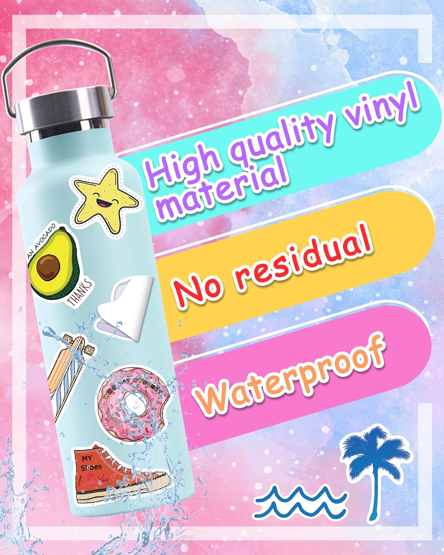 Bekayshad Stickers For Water Bottles, 100 Pack/Pcs Cute Vsco Vinyl Aesthetic Waterproof Stickers Laptop Hydroflask Computer Stickers For Teens Kids Girls