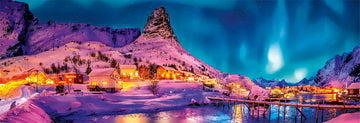 Clementoni Collection Panorama Colorful Night Over Lofoten Islands-1000 Pieces mature-themeds Panoramic Jigsaw Puzzle Made in Italy Multicoloured 39747
