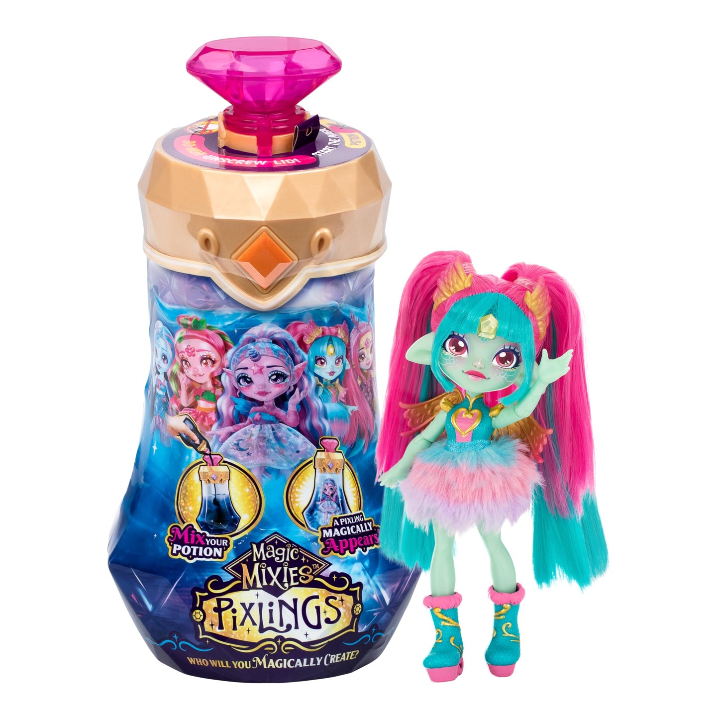 Magic Mixies Amber Dragon. Magically Reveal A 6.5' Pixling Doll Inside A Potion Bottle. Mix A Magic Potion To Create Your Pixling