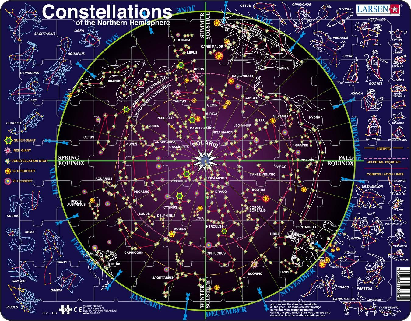 Larsen Puzzles Constellation 70 Piece Children'S Educational Jigsaw Puzzle