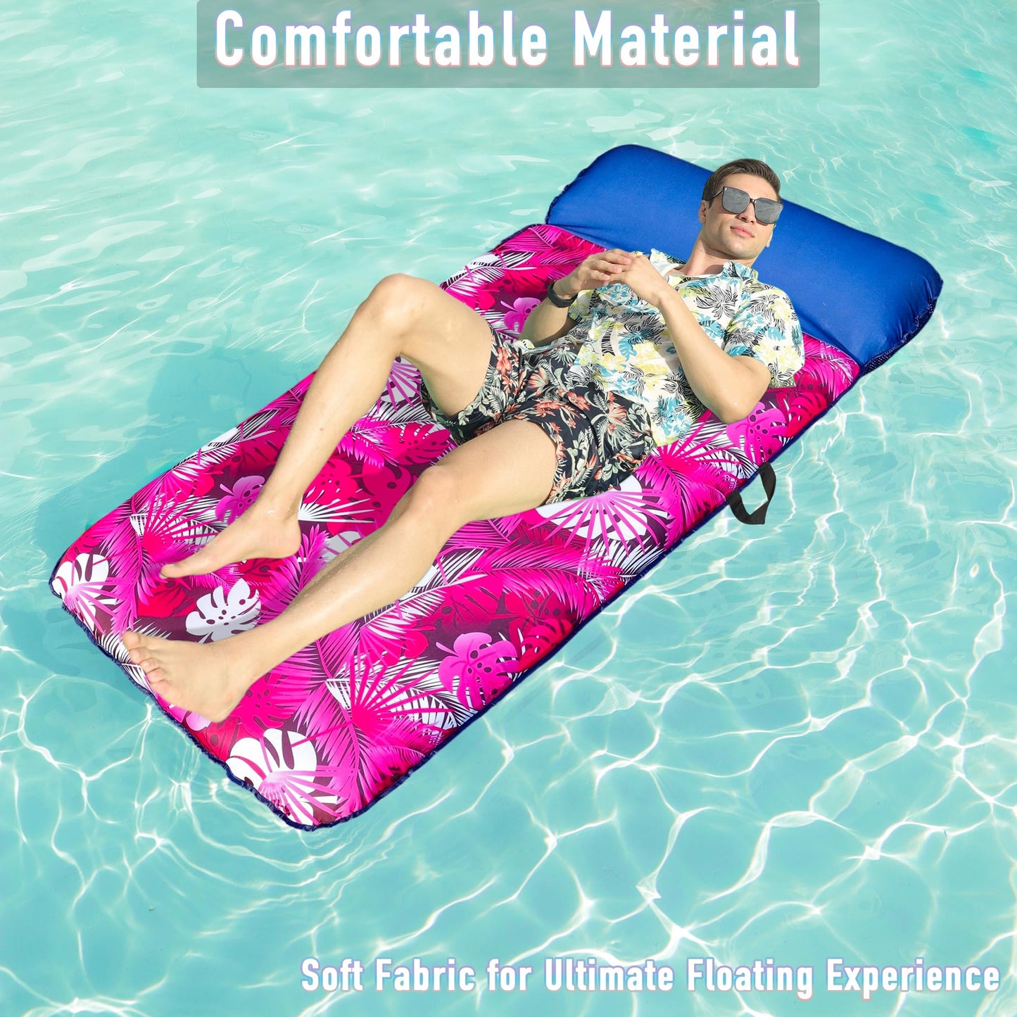 Finduwill Oversized Pool Lounger Floats Adults - 72'' X37'' Xl Fabric Covered Pool Float With Headrest, Ultra-Comfort Pool Float