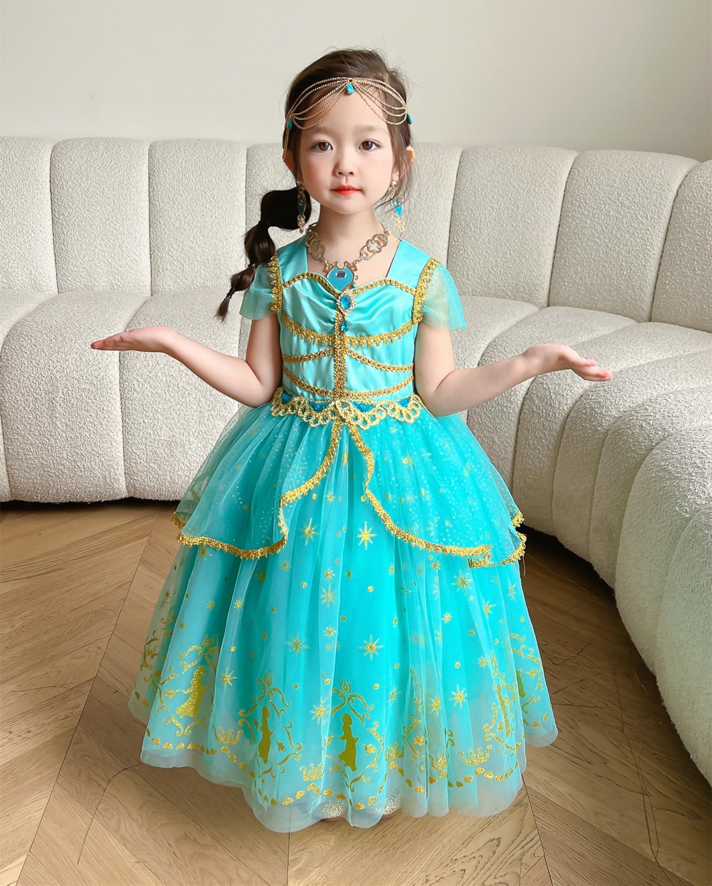 Axaxa Princess Jasmine Costume For Girls Arabian Princess Costume For Girls Dress Up Birthday Halloween Party With Accessories